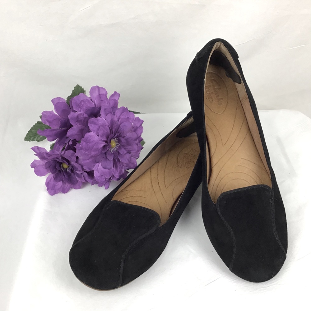 Clarks Indigo Flat Womens Leather Shoes Sz 9 Black